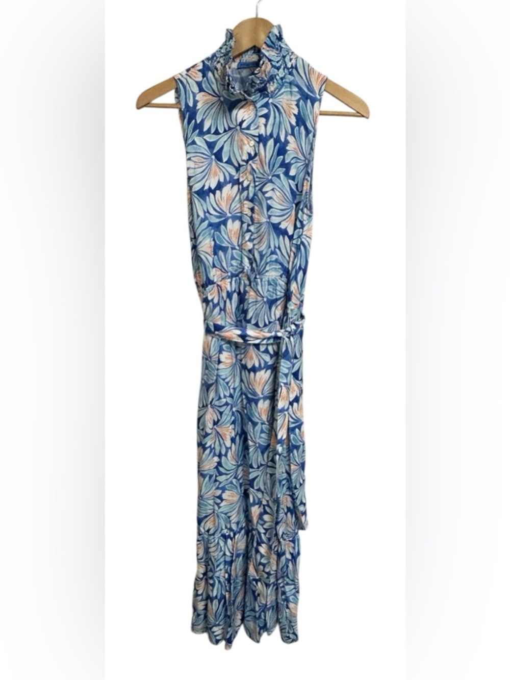 J.McLaughlin Blue Floral Silk Blend Maxi Dress – Size Large Resort Style - Picture 2 of 8
